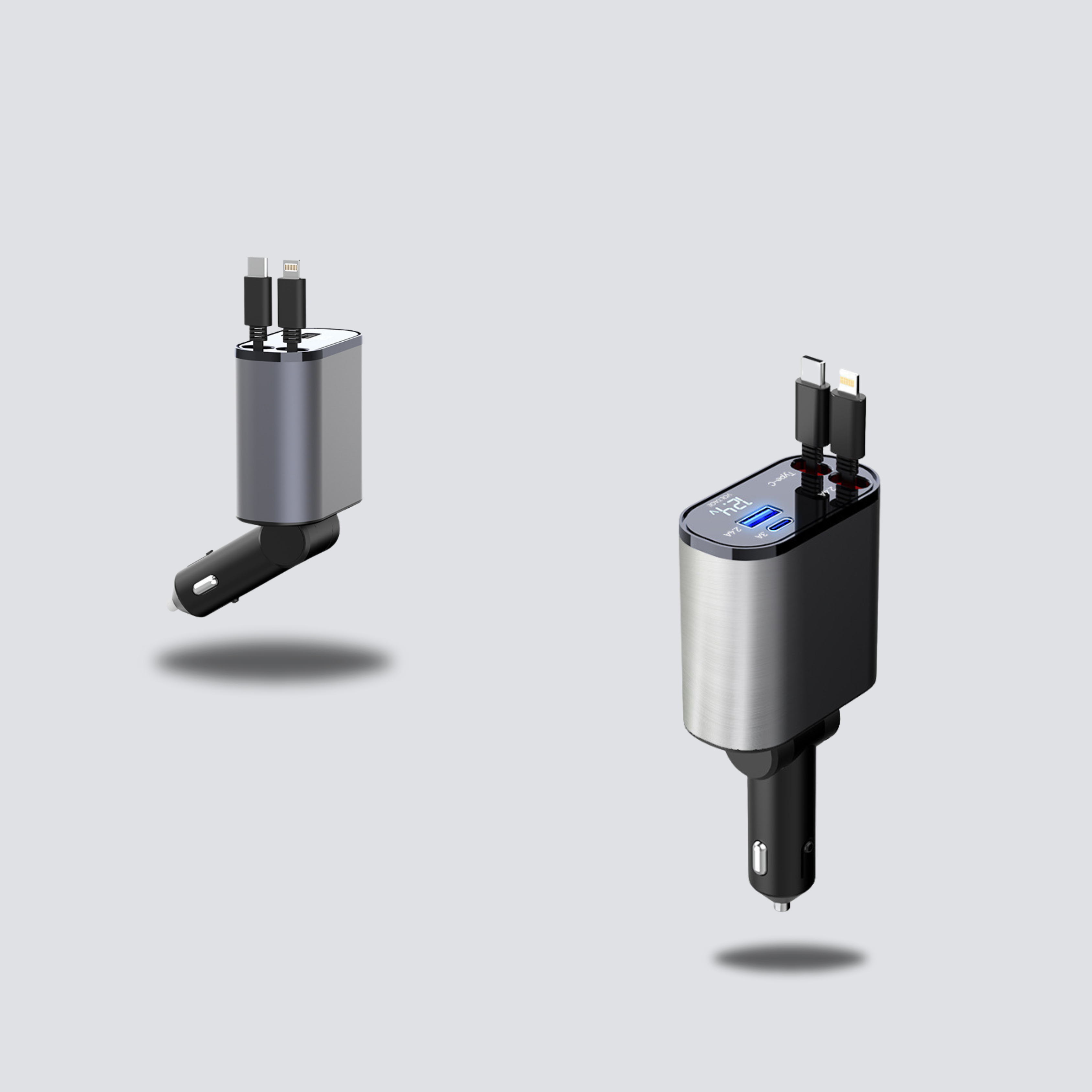 180°-Auto-Ladegerät 100W Super-Schnellladung Zigarettenanzünder USB und TYPE-C Adapter