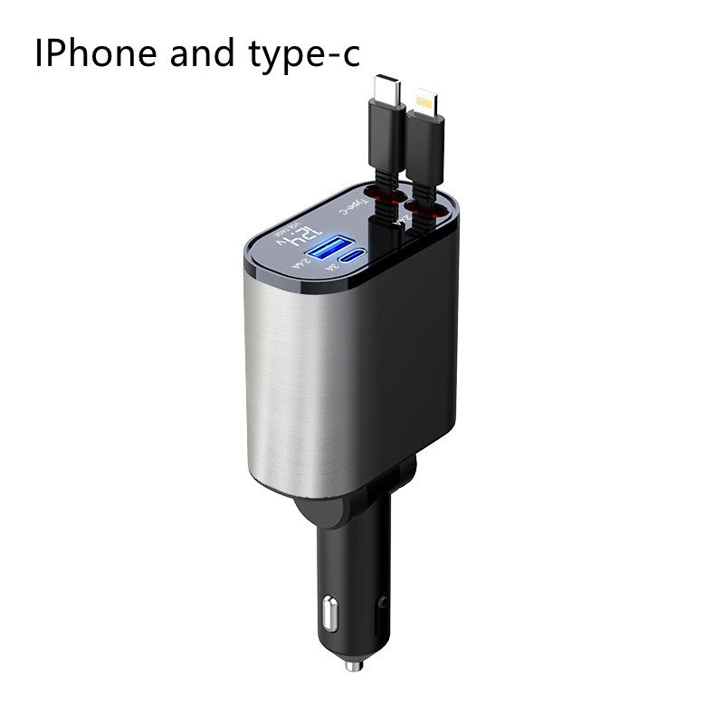 180°-Auto-Ladegerät 100W Super-Schnellladung Zigarettenanzünder USB und TYPE-C Adapter